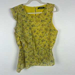 Sugarlips Nola Floral Print Blouse Ruffle Yellow Size Large